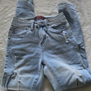 Push Up Wax Jean Light Blue Skinny Jeans with Distressed Details